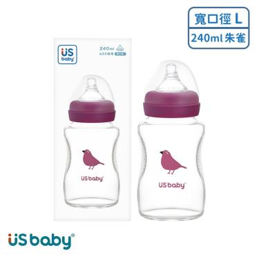 （2件95折）【US BABY 優生】真母感玻璃奶瓶寬口徑L（240ml）朱雀