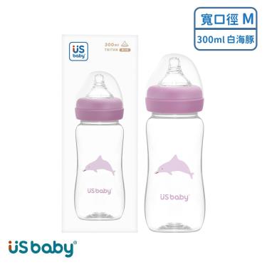 （2件95折）【US BABY 優生】真母感TRITAN奶瓶寬口徑M（300ml）白海豚