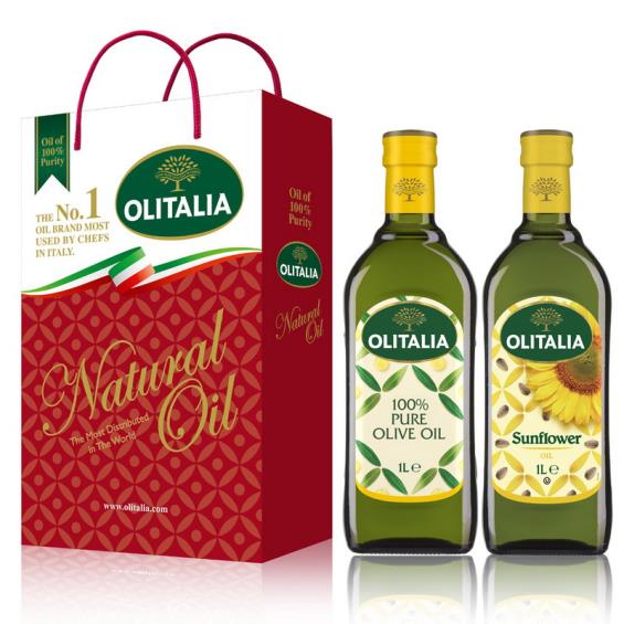 【Olitalia奧利塔】純橄欖油+葵花油禮盒組(1000mlx2瓶) 廠商直送