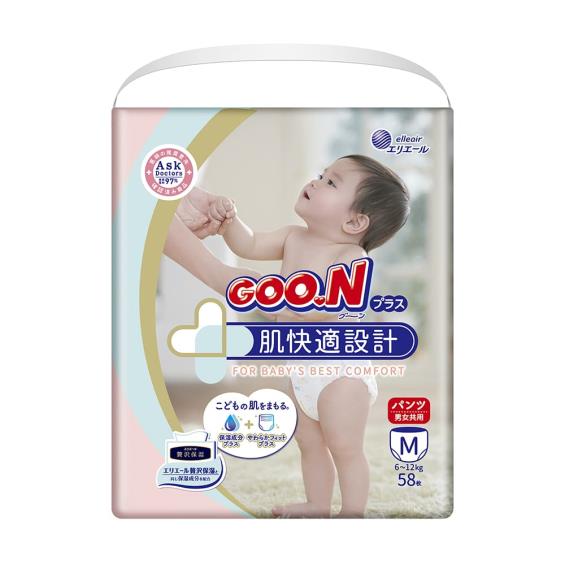 【GOO.N 日本大王】肌快適／敏感肌褲型紙尿褲／跳跳褲（M58片X3包／箱）廠商直送