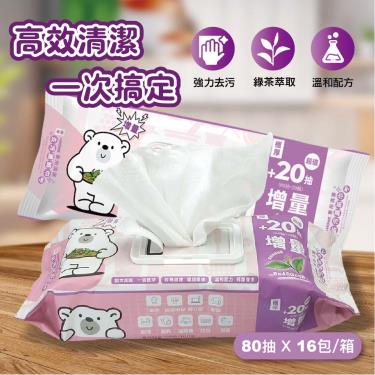 【BeniBear邦尼熊】家用去污清潔濕紙巾 綠茶（80抽16包/箱）廠商直送