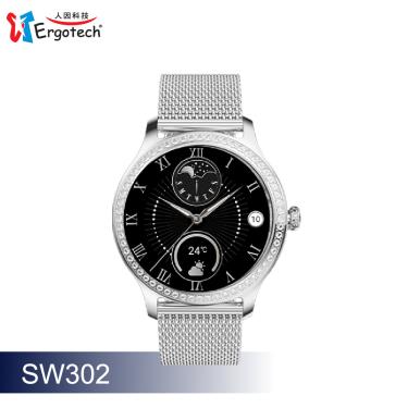 【Ergotech 人因科技】時尚晶鑽鋯石智慧通話腕錶／典雅銀（SW302）廠商直送