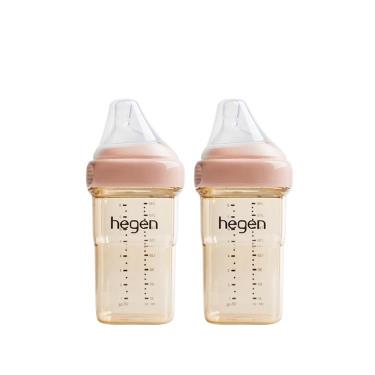 【hegen】金色奇蹟PPSU多功能方圓型寬口奶瓶 240ml （雙瓶組）（嫣粉） 廠商直送