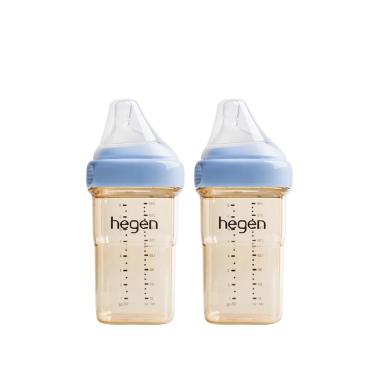 【hegen】金色奇蹟PPSU多功能方圓型寬口奶瓶 240ml （雙瓶組）（沁藍） 廠商直送