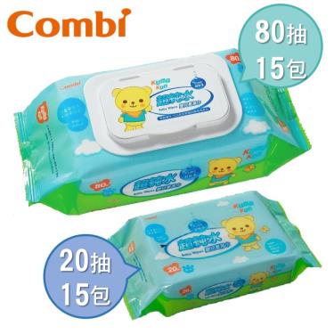 Combi-超純水濕紙巾80抽x15包+20抽15包組合箱購(90480)