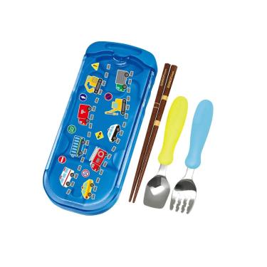 （2件95折）【日本 EDISON】兒童便攜餐具組-(車車藍)