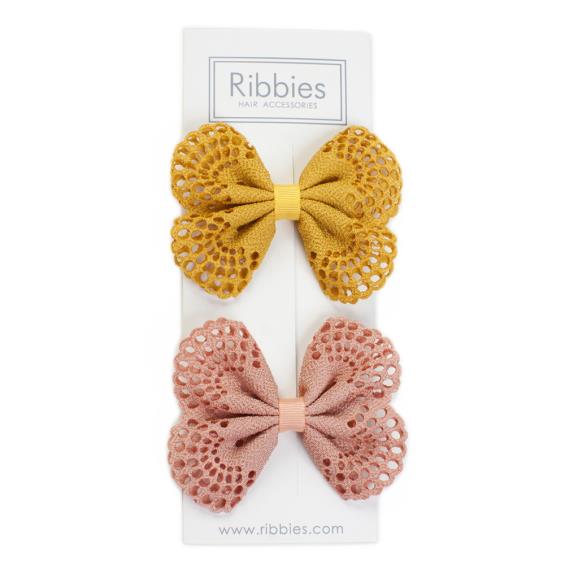 【英國Ribbies】典雅洞洞蝴蝶結（黃/玫瑰粉） 廠商直送