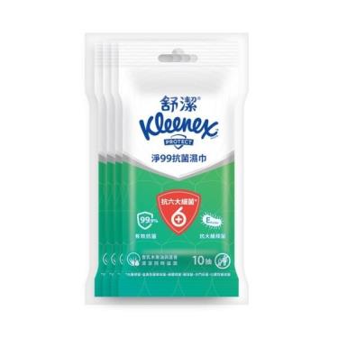 【KleeneX 舒潔】淨99抗菌濕巾（10抽X4包／組）
