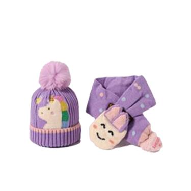 【JAR 嚴選】動物毛球毛帽圍巾套-紫色獨角獸-廠送