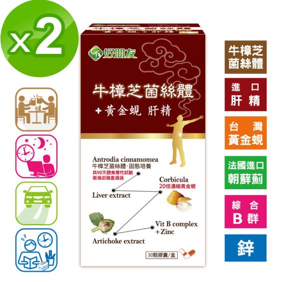 【好朋友】牛樟芝菌絲體+黃金蜆 肝精（30顆/盒X2）廠商直送