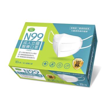 Green澄康 N99成人立體醫療口罩 低氣阻 高過濾效能 (10入/盒) 單片包裝