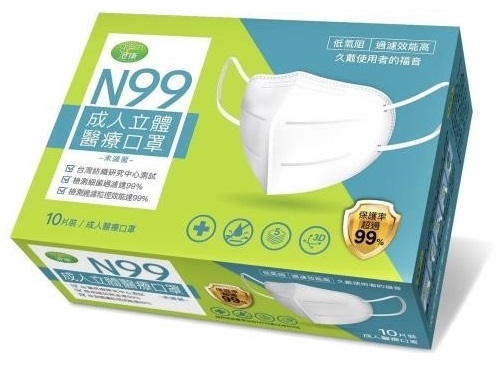 Green澄康 N99成人立體醫療口罩 低氣阻 高過濾效能