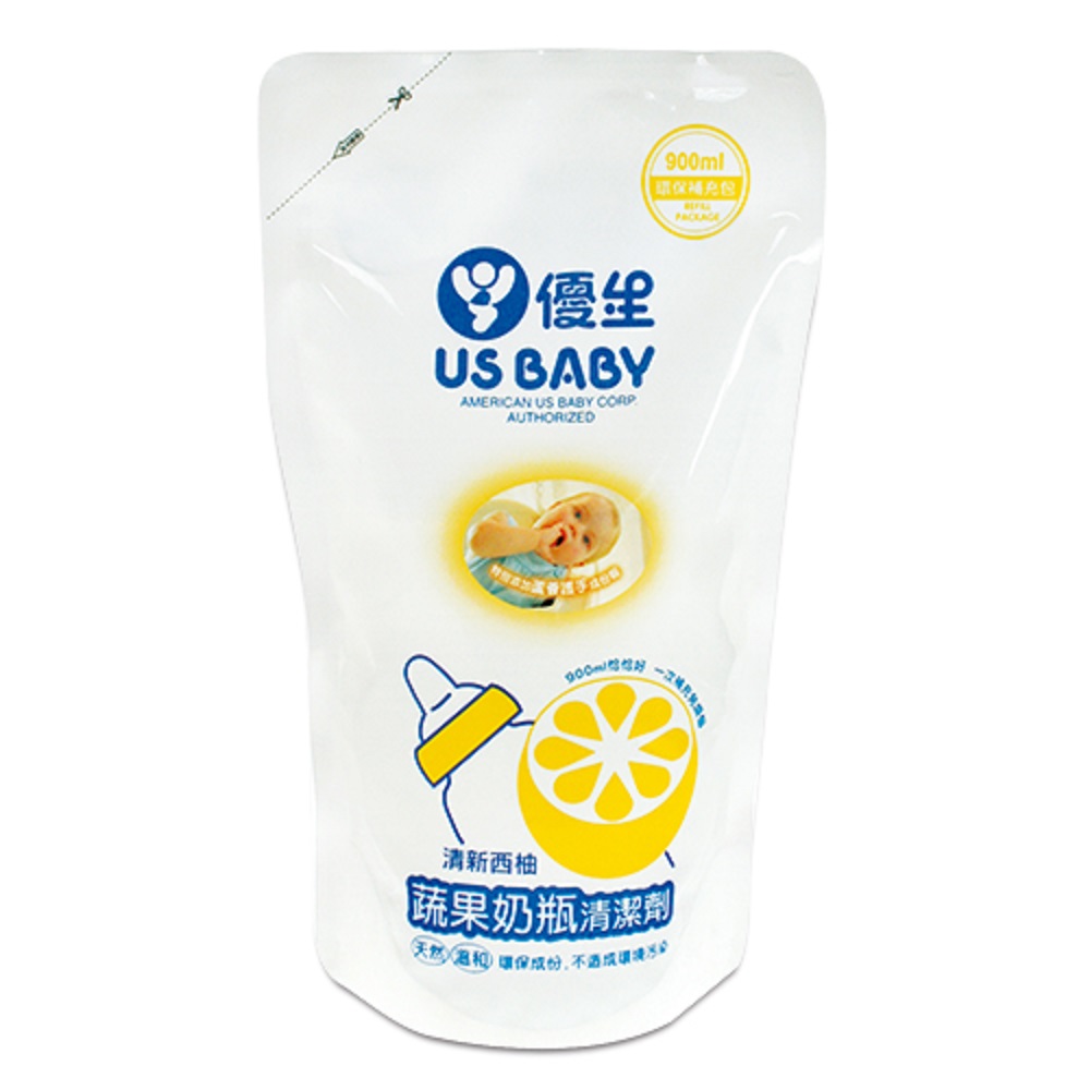 【US BABY 優生】柚香蔬果奶瓶清潔劑900ml(補充包)