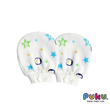 （任2件9折）【PUKU 藍色企鵝】印花紗布手套初生兒適用水藍