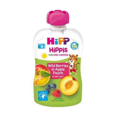 (買1送1，下單請選購2的倍數)【HiPP喜寶】生機水果趣-水蜜桃野莓（100g）效期2024/10