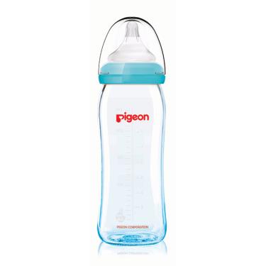 【Pigeon 貝親】矽膠護層寬口母乳實感玻璃奶瓶M／Y字孔（240ml）藍色