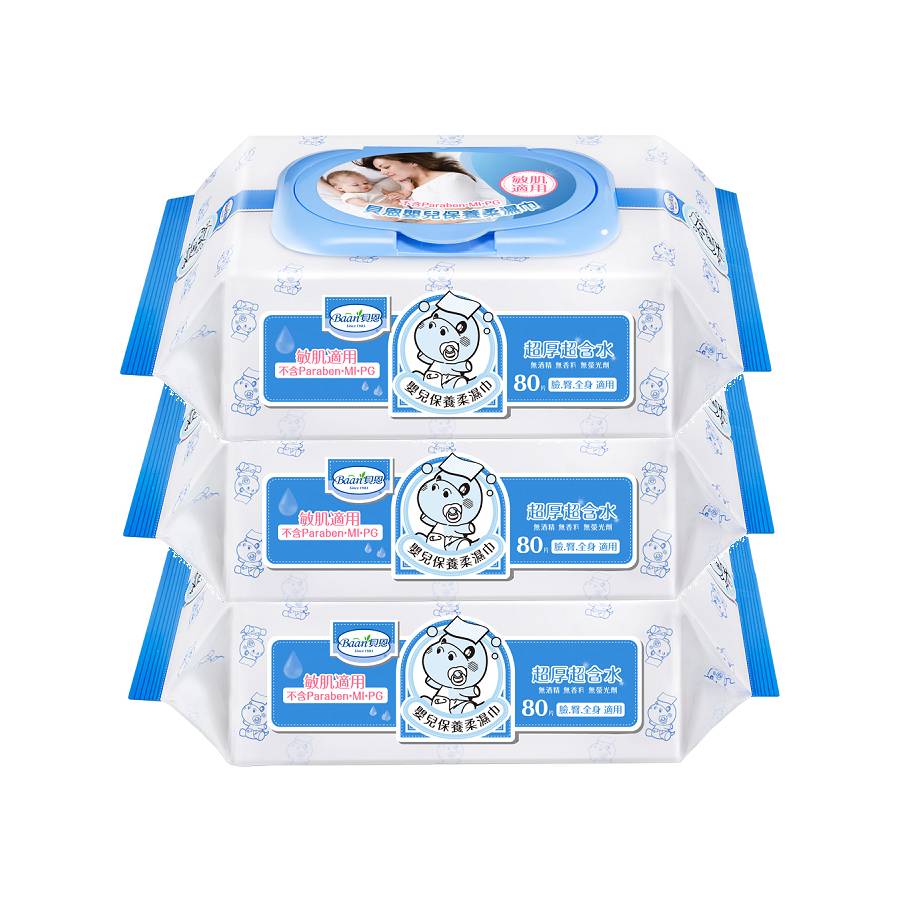 【Baan 貝恩】全新配方嬰兒保養柔濕巾（80抽X3包/袋）