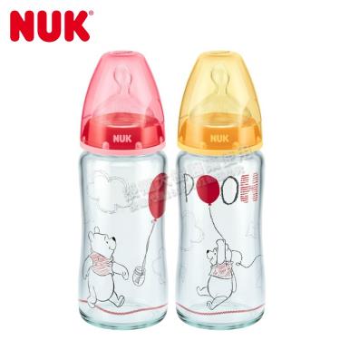 【德國NUK】迪士尼寬口玻璃奶瓶240ml-附1號中圓洞矽膠奶嘴(顏色隨機出貨)