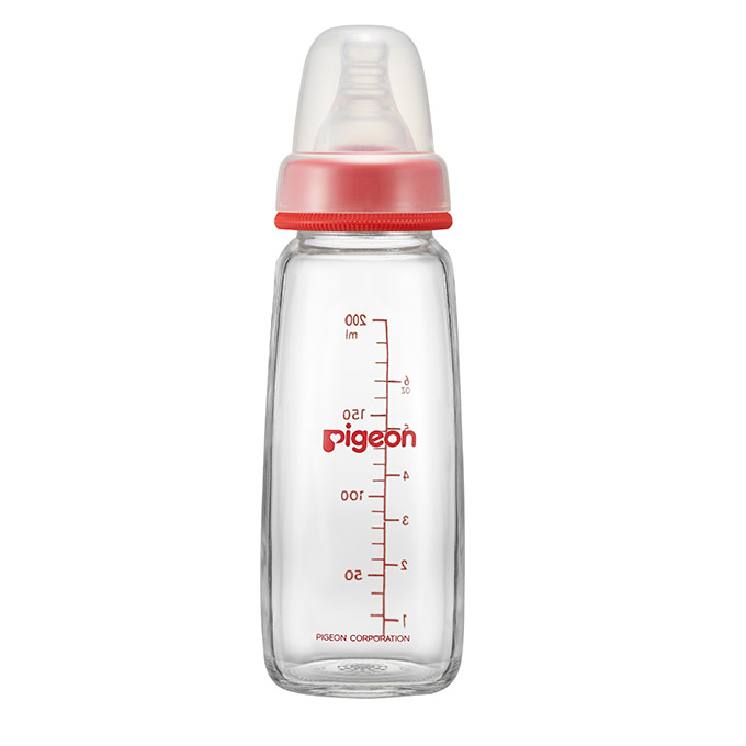 【Pigeon 貝親】一般口徑母乳實感玻璃奶瓶（200ml）紅色