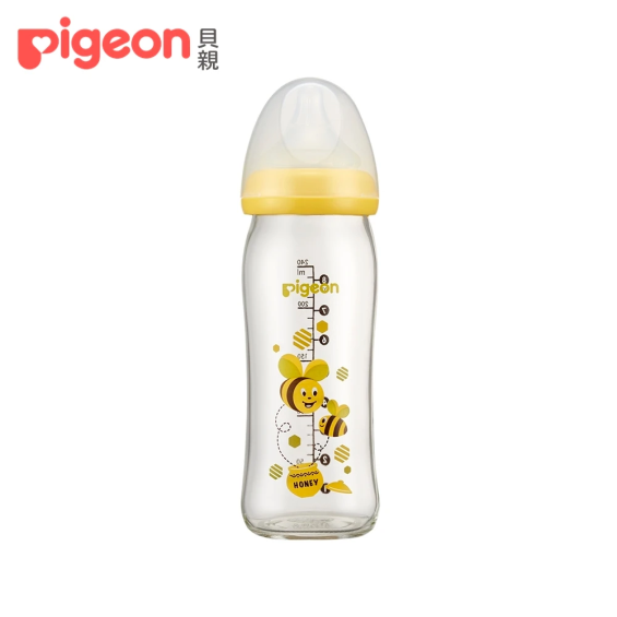 【Pigeon 貝親】寬口母感彩繪玻璃奶瓶（240ml）蜜蜂／黃