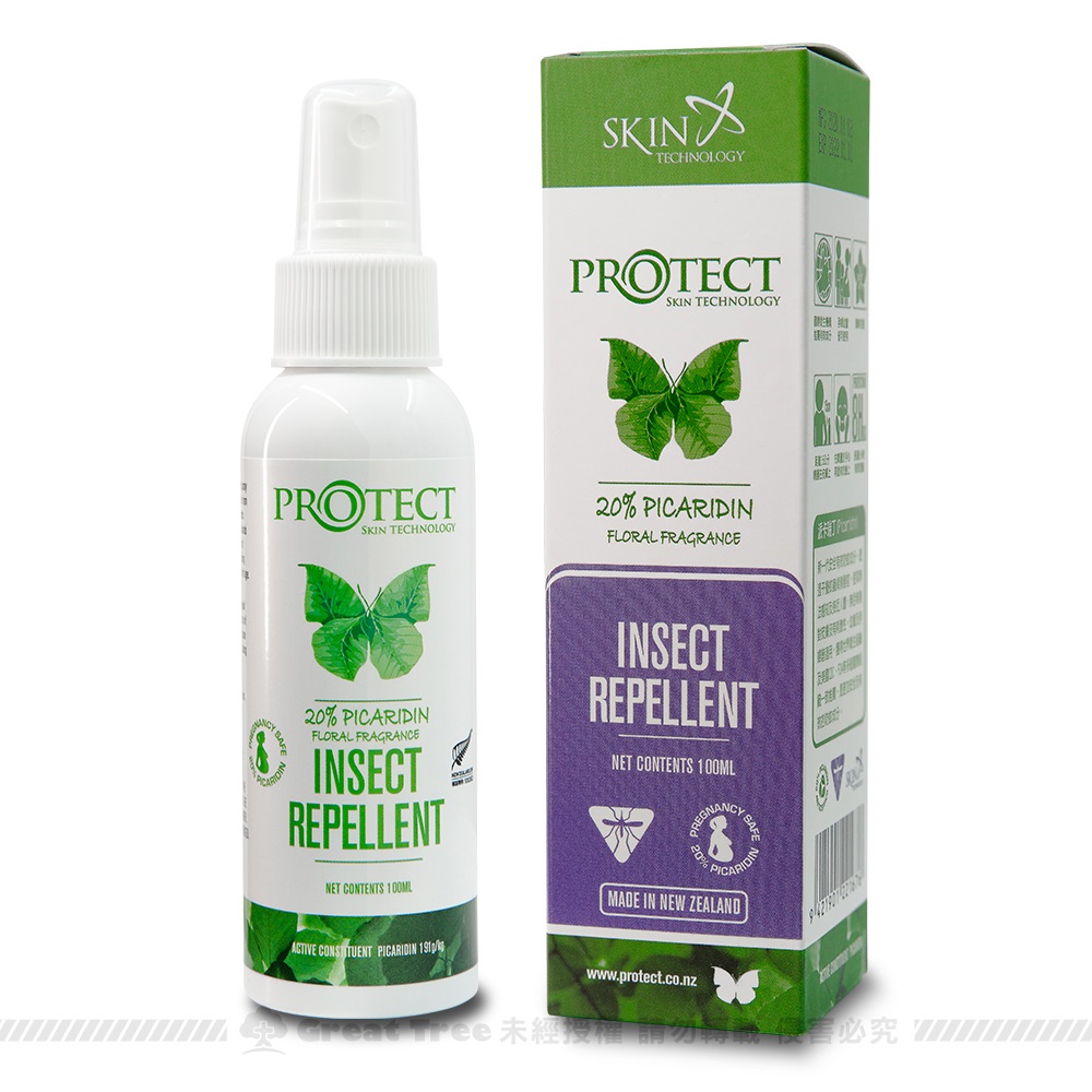 【紐西蘭Skin Technology】Protect 20%派卡瑞丁 Picaridin 瑞斌長效噴霧防蚊液（100ML）花香