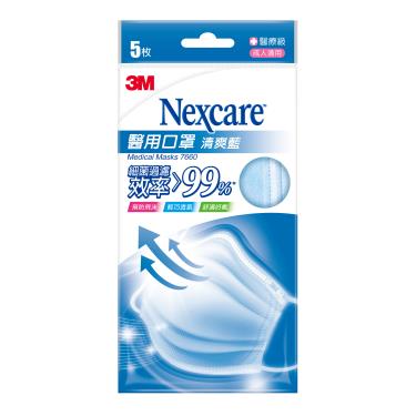 【3M】Nexcare 7660 成人醫用口罩／藍色（5入／包）