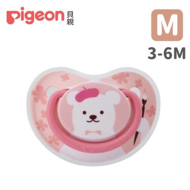 【Pigeon 貝親】拇指型矽膠安撫奶嘴（3-6M）粉小熊