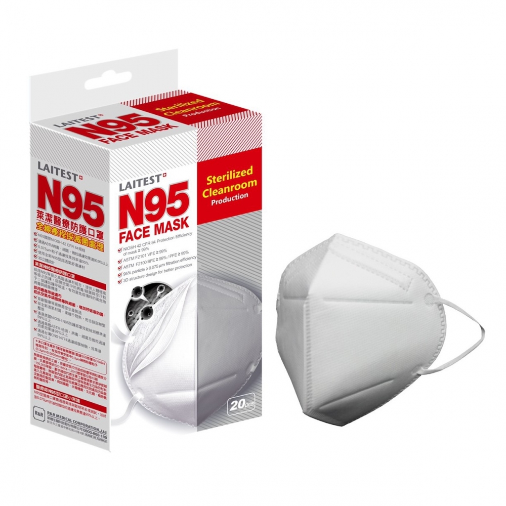 【LAITEST萊潔】N95醫療防護口罩 白色（20入／盒）