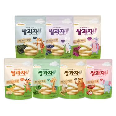 (7件組合)【ibobomi】嬰兒米餅暢銷7包組（30g）原味+菠菜+蘋果+紫薯+海苔+香蕉+藍莓