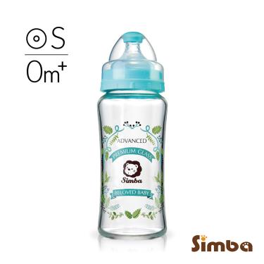 （滿額多重送）【Simba 小獅王辛巴】蘿蔓晶鑽寬口玻璃大奶瓶270ml天藍