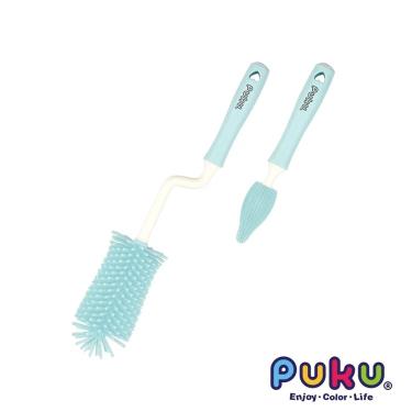 【PUKU】360度旋轉矽膠奶瓶刷組-蔚藍