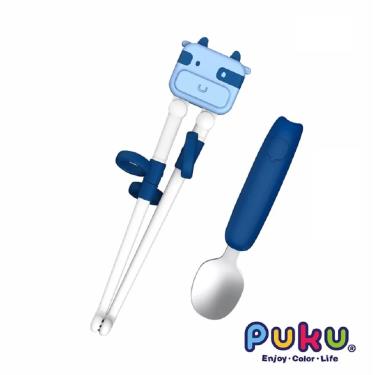 （任2件9折）【PUKU 藍色企鵝】學習筷湯匙套組含收納盒 藍