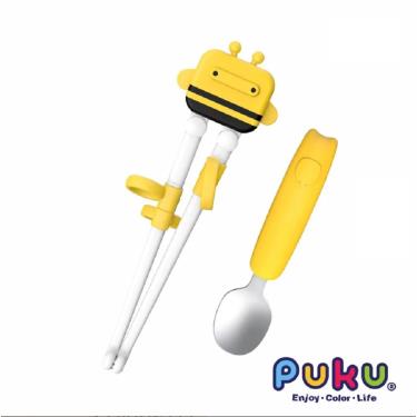 【PUKU 藍色企鵝】學習筷湯匙套組含收納盒 黃