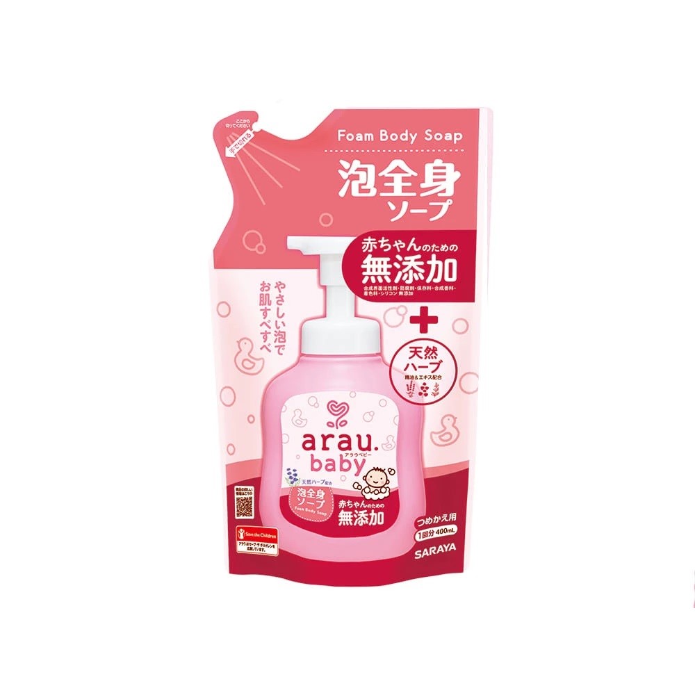 【日本 SARAYA】arau.baby 愛樂寶 寶貝無添加2合1洗髮沐浴泡泡-補充包(400ml)