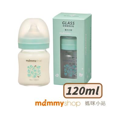 【mammyshop 媽咪小站】母感體驗2.5 玻璃奶瓶 寬大口徑 120ml 綠／圓孔M