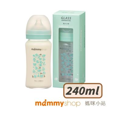 【mammyshop 媽咪小站】母感體驗2.5 玻璃奶瓶 寬大口徑 240ml 綠／圓孔M