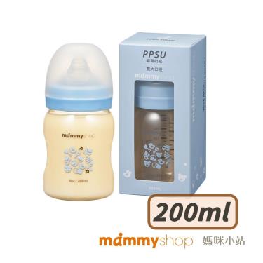 【mammyshop 媽咪小站】母感體驗2.5 PPSU奶瓶 寬大口徑  200ml 藍／十字孔Ｍ