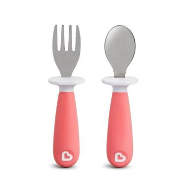 【滿趣健 Munchkin】不鏽鋼學習叉匙組 粉 