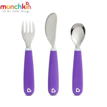 【滿趣健 Munchkin】兒童不鏽鋼餐具三件組 紫