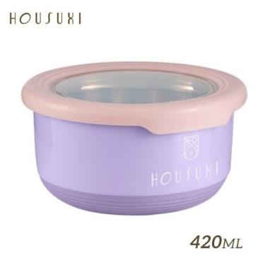【HOUSUXI 舒熙】不鏽鋼雙層隔熱碗420ML-粉紫