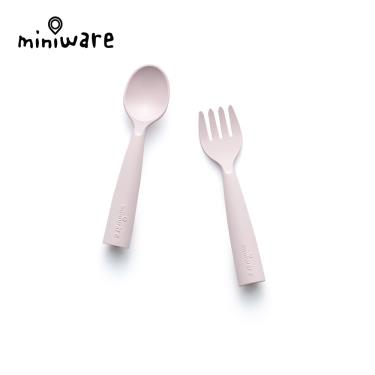 （任2件85折）【Miniware】MY FIRST!天然聚乳酸叉匙組-柔粉棉花