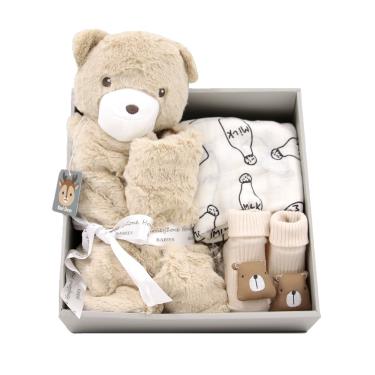 【Kori Deer 可莉鹿】動物嬰兒毯安撫毯豪華禮盒（淺咖啡熊）廠商直送