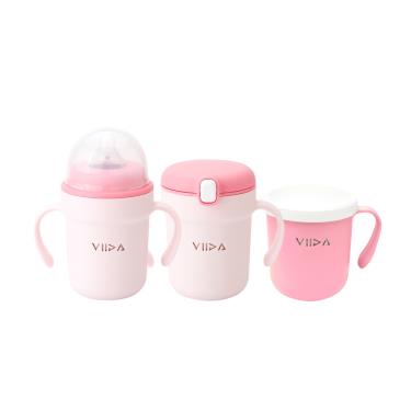 【VIIDA】Souffle 三階段抗菌不鏽鋼學習杯組（ 甜心粉 ）