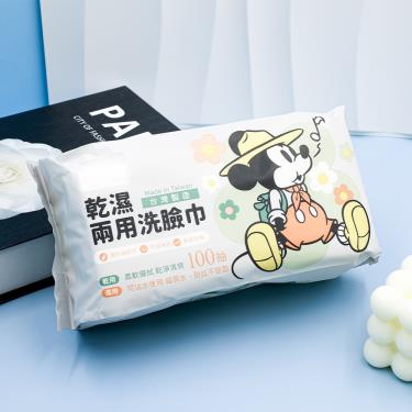 乾濕兩用洗臉巾-花朵米奇-100抽