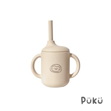 【PUKU 藍色企鵝】午茶三用矽膠吸管學習杯-120ml（杏桃）