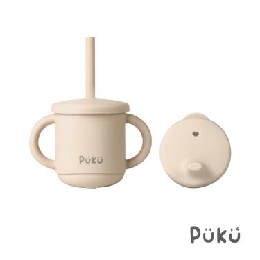 【PUKU】午茶雙蓋矽膠吸管馬克學習杯-200ml-杏桃