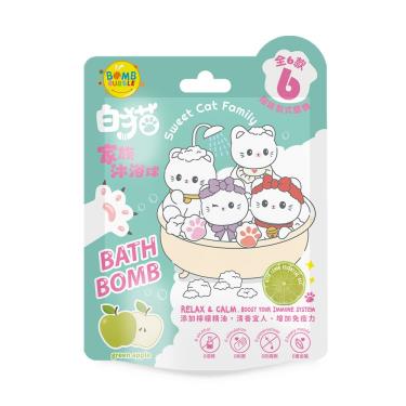 療癒系列-Bomb Bubble白貓家族貓掌沐浴球-青蘋果泡泡