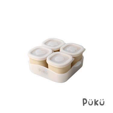 【PUKU 藍色企鵝】午茶甜果醬矽膠副食品儲存盒4入-含托盤（杏桃）
