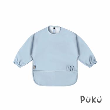 【PUKU 藍色企鵝】綿兔長袖防水口袋兜兜（靜藍）