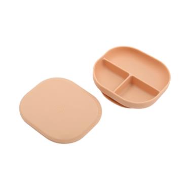 【TRENI MINI】鉑金矽膠分隔餐盤附蓋-奶茶